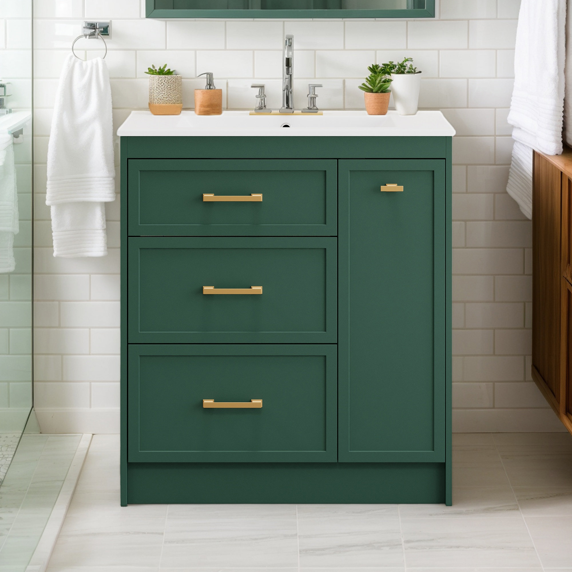 Rainenics Electrons Classic 30" Forest Green Bathroom Vanity Set, With